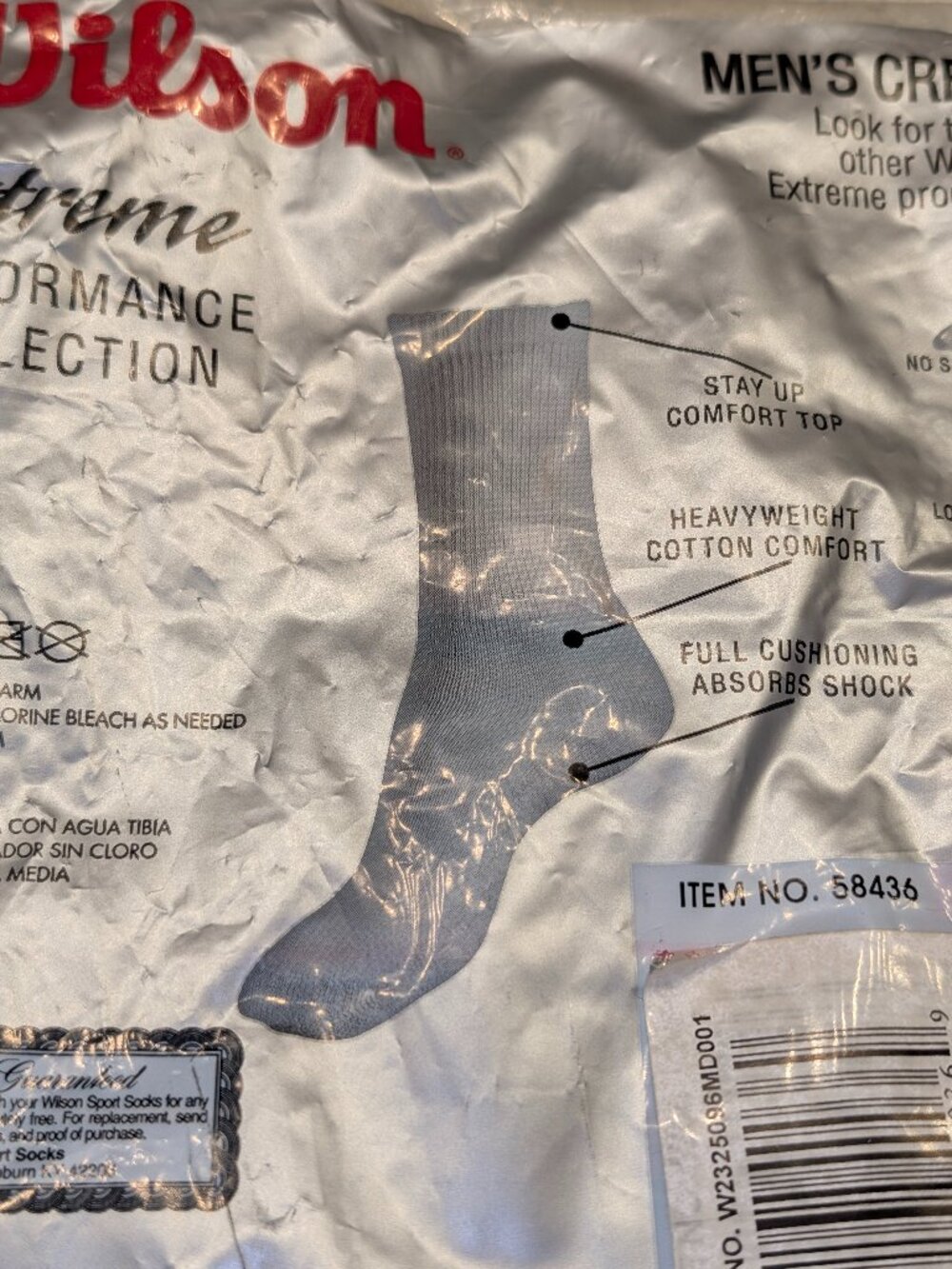 NEW w/Tags-Wilson Extreme Performance Collection Cotton Blend Grey Socks Pair